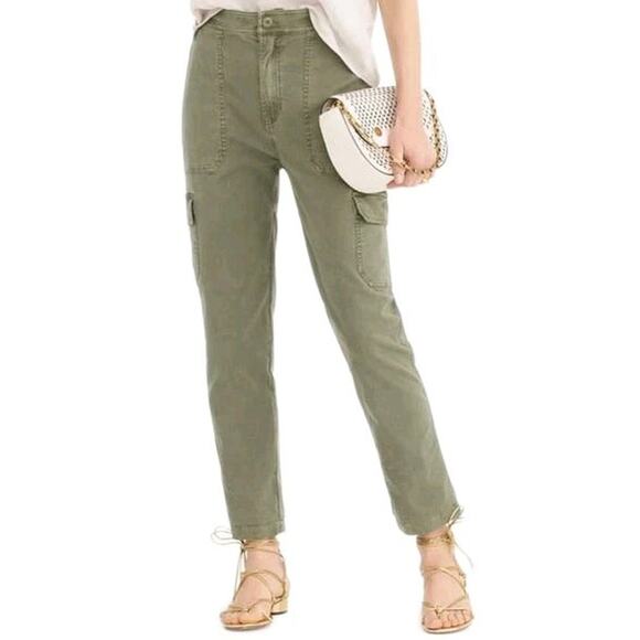 J CREW Olive Green The New Straight-Leg Cargo Pant Ankle Pockets Women's 29 Tall - Picture 1 of 5
